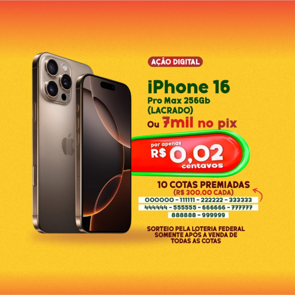 iPhone 16 pro max 256g lacrado ou 7 Mil no pix